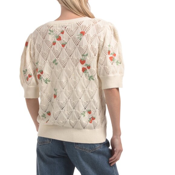 DRIFTWOOD JEANS cream Puff Sleeve X Strawberry Fields Cardigan - Picture 2 of 2